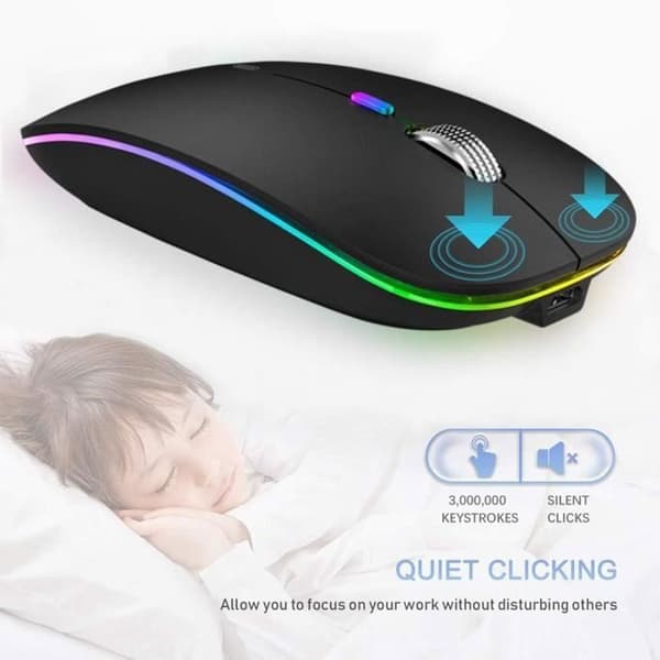 Trådlös mus, bärbar uppladdningsbar Bluetooth-mus Silent Mouse (800-1200-1600DPI) för surfplatta/laptop/Windows/Linux Black