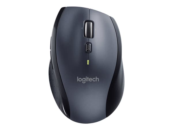 Logitech Marathon M705 - Mus - ergonomisk - høyrehendt - laser - 7 knapper - trådløs - 2.4 GHz - USB trådløs mottaker - koksgrå