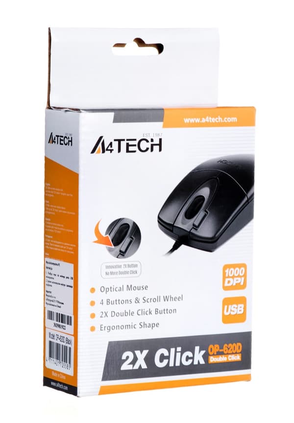 A4Tech OP-620D ratón USB Tipo-A Óptico 1200 DPI Ambidiestro