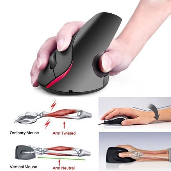Optisk mus Vertikal modell Ergonomisk design, Trådlös - Uppladdningsbart batteri - Ergonomisk - Förebyggande av surt syndrom