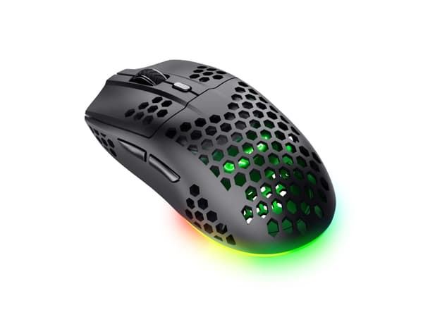 Trust GXT 929 Helox - Mus - ultra-lightweight, gaming - högerhänt - optisk - 6 knappar - trådlös - 2.4 GHz - trådlös USB-mottagare - svart