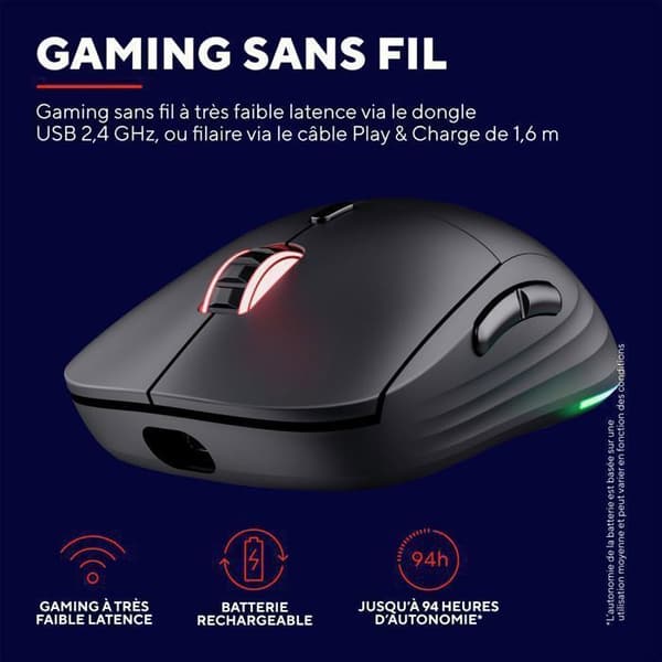 Gamingmus - Trust Gaming - GXT 927 Redex+ - 25K DPI - Trådlös - RGB-belysning