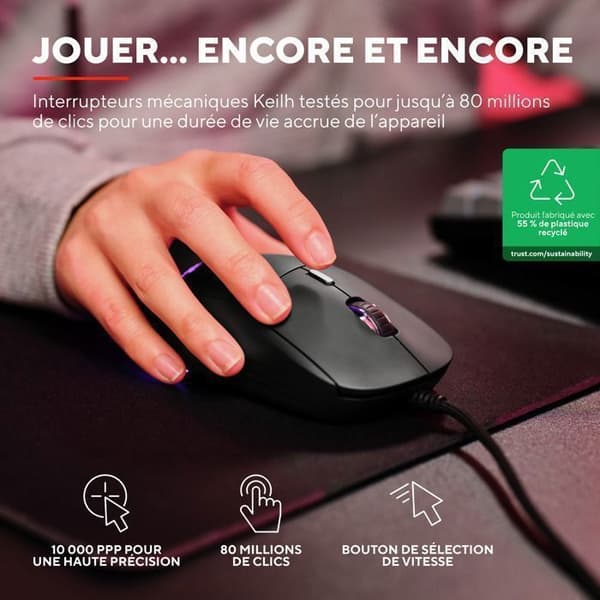 Trust Gaming REDEX lättviktsspelmus 82g, Kailh-switchar 200-10000 DPI 6 programmerbara knappar USB-trådbunden RGB-spelmus
