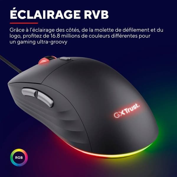 Trust Gaming REDEX lättviktsspelmus 82g, Kailh-switchar 200-10000 DPI 6 programmerbara knappar USB-trådbunden RGB-spelmus