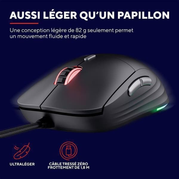 Trust Gaming REDEX lättviktsspelmus 82g, Kailh-switchar 200-10000 DPI 6 programmerbara knappar USB-trådbunden RGB-spelmus