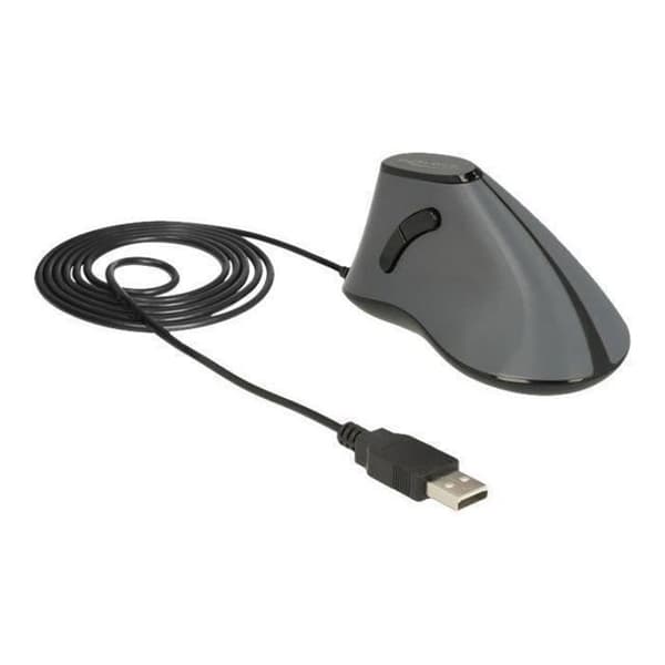 Ergonomisk mus för högerhänta personer - DELOCK - 5-knapps optisk - USB-kabel - Grå, svart