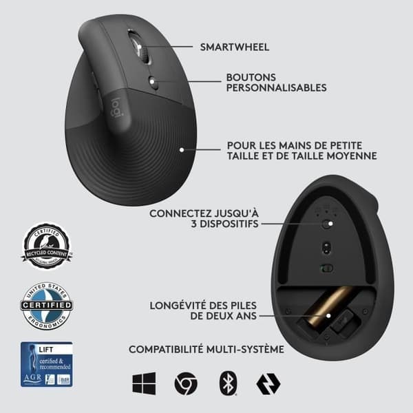Ergonomisk mus - Logitech - Lift for Business - Tyst - Grafit - Trådlös