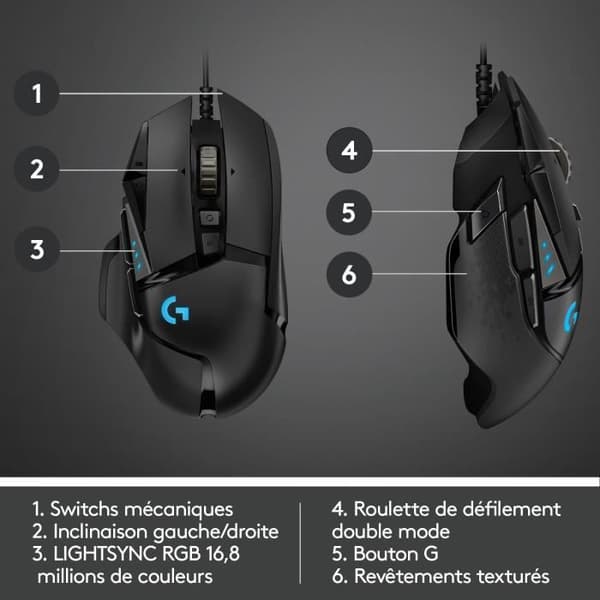 Spelmus - Kabelansluten - Logitech G - G502 Hero - Svart