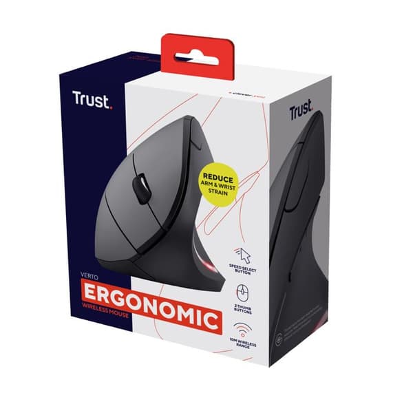 Trust Verto Ergonomic Vertical Wireless Mouse, Prevention of Mouse Syndrome and Epicondylit, för PC / Laptop / Mac