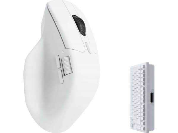 Keychron M6 - Mus - ergonomisk - optisk - 6 knapper - trådløs, kablet - 2.4 GHz, Bluetooth 5.1, USB-C - USB-C trådløs mottaker - hvit