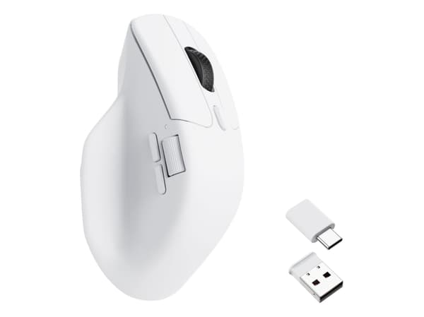 Keychron M6 - Mus - ergonomisk - optisk - 6 knapper - trådløs, kablet - 2.4 GHz, Bluetooth 5.1, USB-C - USB-C trådløs mottaker - hvit