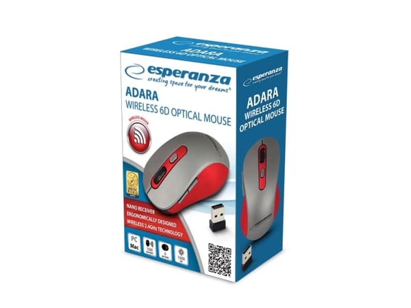 Hiiri Esperanza ESPERANZA langaton hiiri 2.4GHZ ADARA CZERWONA EM131R