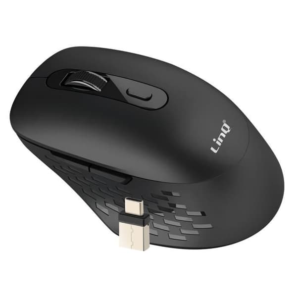 2.4G WiFi och Bluetooth trådlös mus med USB C och USB Dongle LinQ Black