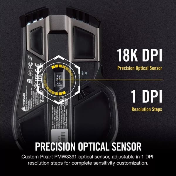 Corsair Ironclaw Trådløs RGB Gaming Mus 18K DPI Flerfarvet baggrundsbelysning