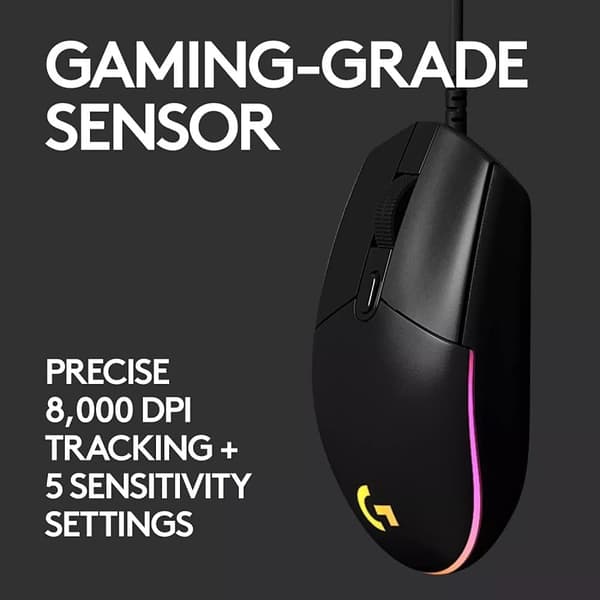 Logitech G203 Lightsync Gaming Mouse, 6 programmerbare knapper, 8K DPI - Sort