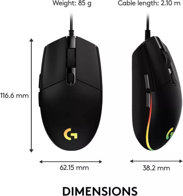 Logitech G203 Lightsync Gaming Mouse, 6 programmerbare knapper, 8K DPI - Sort