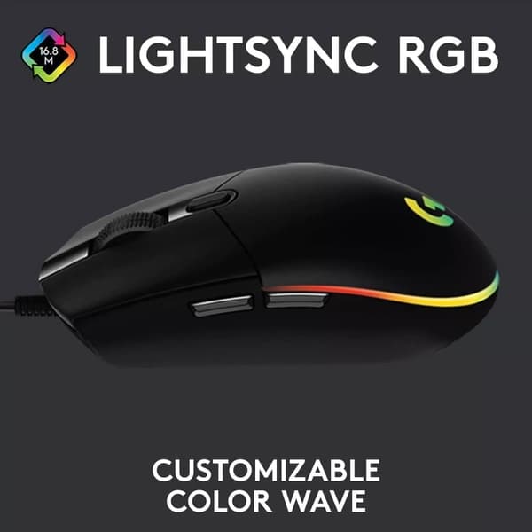 Logitech G203 Lightsync Gaming Mouse, 6 programmerbare knapper, 8K DPI - Sort