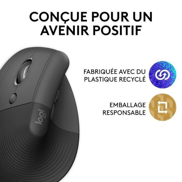 Ergonomisk mus - Trådlös - Logitech - Lyft - Vänsterhänt - Grafit