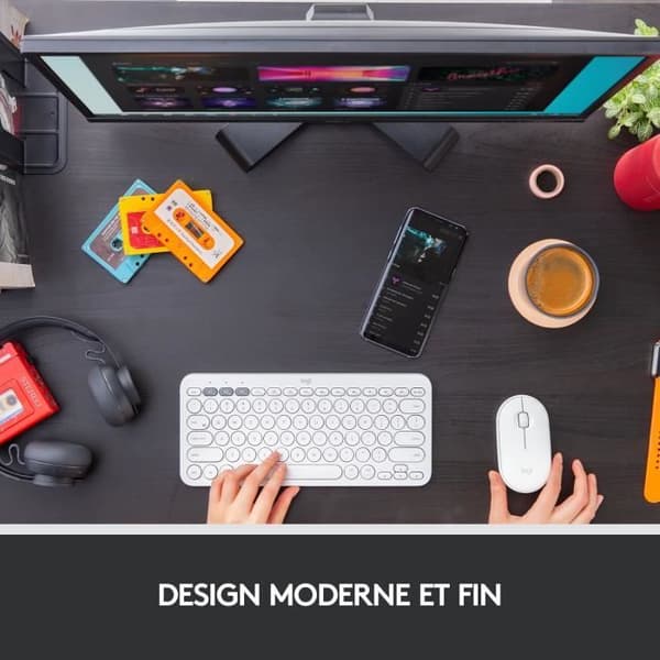 Trådlös mus - Logitech - M350 Pebble - Tyst Bluetooth - Vit