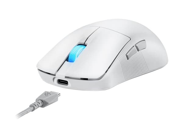 ASUS ROG Harpe Ace Mini - Mus - ergonomisk - høyre- og venstrehåndet - optisk - 5 knapper - kablet, trådløs - USB 2.0, Bluetooth 5.1, 2.4 GHz - USB R Hvit