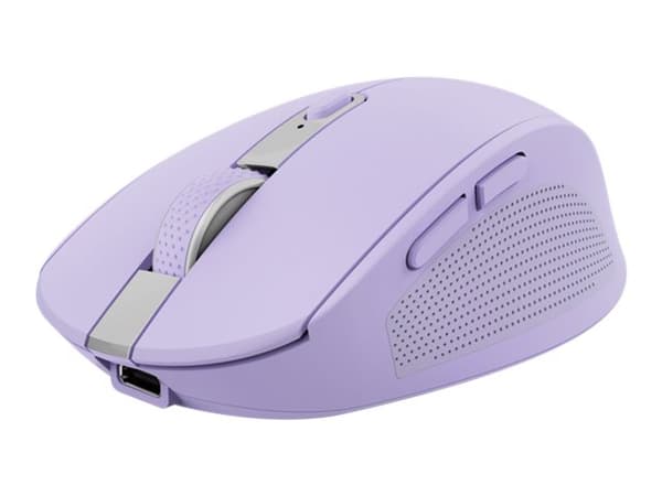 Trust Ozaa - Mus - kompakt, fleranvändarenhet - högerhänt - optisk - 6 knappar - trådlös - 2.4 GHz, Bluetooth - trådlös USB-mottagare - lila lila