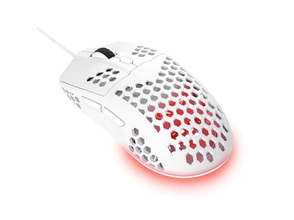 Trust GXT 928W Helox - Mus - ultra-lightweight, gaming - högerhänt - optisk - 6 knappar - kabelansluten - USB - vit