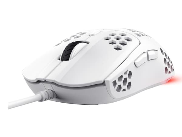 Trust GXT 928W Helox - Mus - ultra-lightweight, gaming - högerhänt - optisk - 6 knappar - kabelansluten - USB - vit