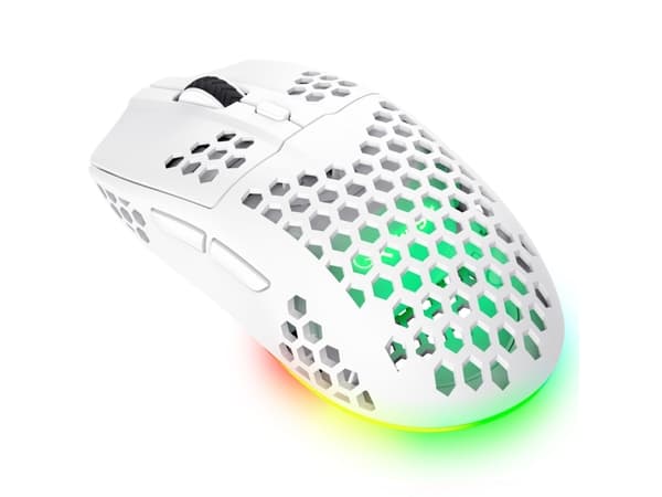Trust GXT 929W Helox - Mus - ultra-lightweight, gaming - högerhänt - optisk - 6 knappar - trådlös - 2.4 GHz - trådlös USB-mottagare - vit