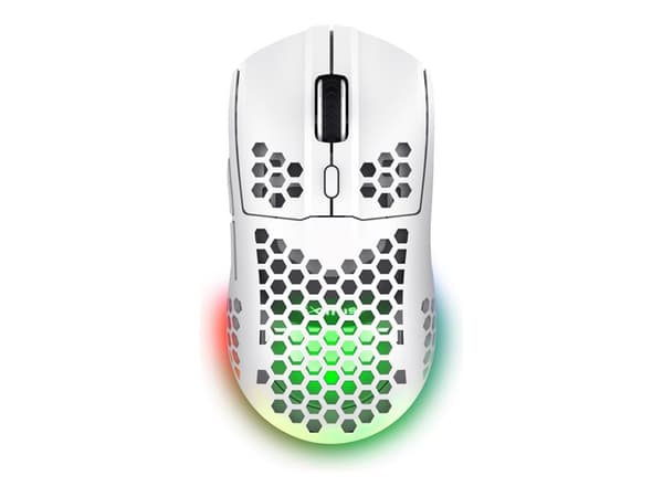 Trust GXT 929W Helox - Mus - ultra-lightweight, gaming - högerhänt - optisk - 6 knappar - trådlös - 2.4 GHz - trådlös USB-mottagare - vit Vit