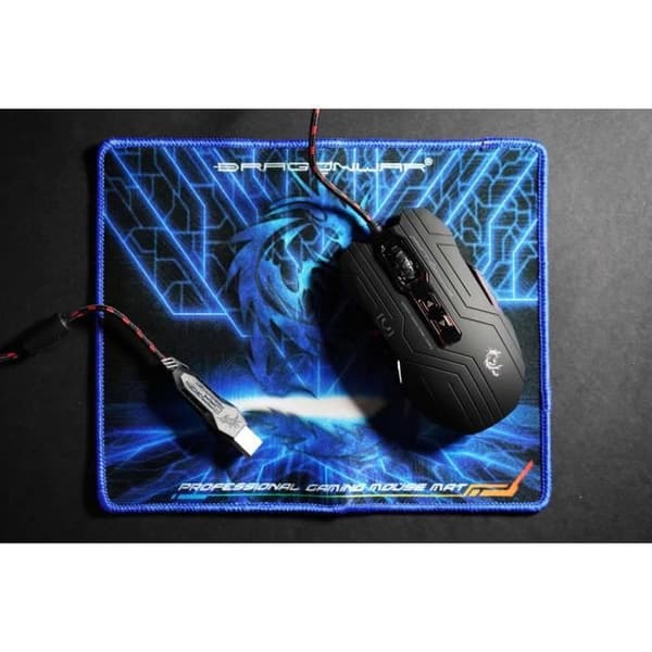 DragonWar G15 Gaia 4000DPI Blå LED MOBA Gaming Mus med 6 programmerbara knappar - Svart + Musmatta