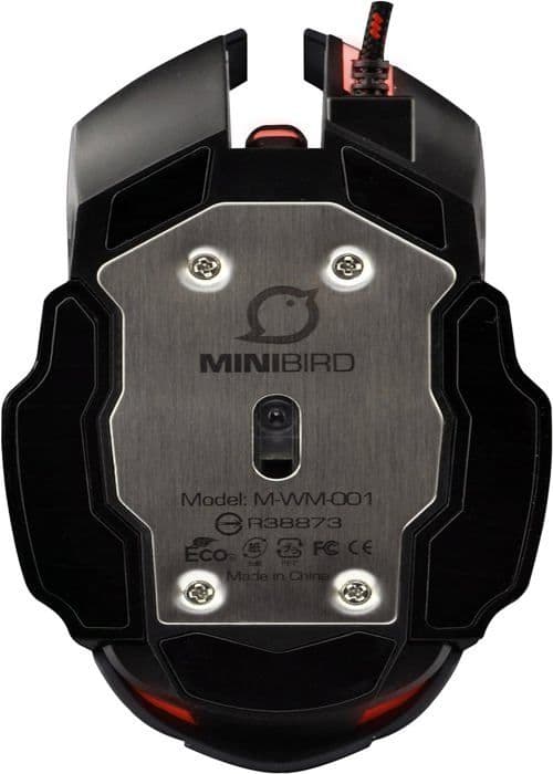 Minibird Tyrant trådbunden spelmus - 3200 dpi optisk sensor - 6 knappar - Röd bakgrundsbelysning