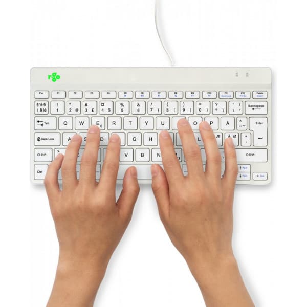 R-Go Compact Break - ergonomisk tangentbord med pausprogramvara, trådad, vit