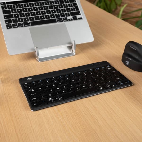 R-Go Compact Break - ergonomisk tastatur med pauseprogramvare, trådløs, sort