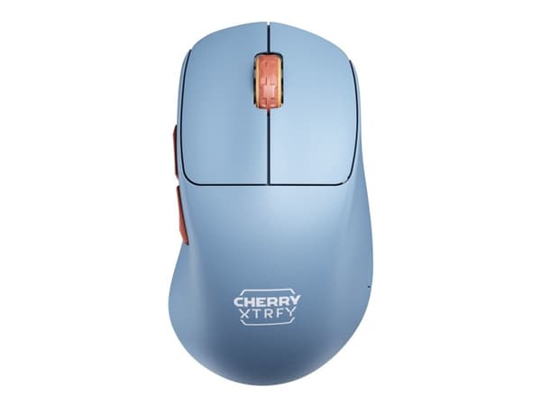 CHERRY Xtrfy M64 - Mus - ergonomisk - optisk - 5 knappar - trådlös - 2.4 GHz - trådlös USB-mottagare - blå Blå, Brun, Turkos
