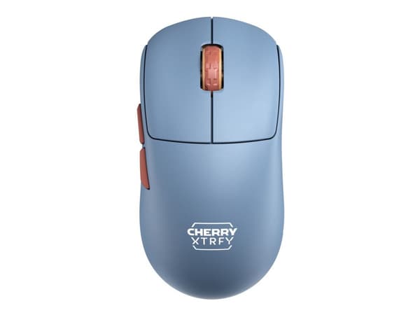 CHERRY Xtrfy M68 - Hiiri - optinen - 5 painiketta - langaton - 2,4 GHz - langaton vastaanotin (USB) - sininen musta, Sininen, Ruskea