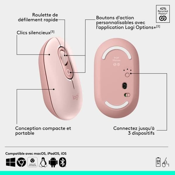 Mus - Trådlös - Logitech - Pop Mouse - Rosa