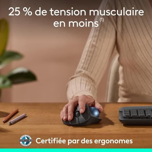 Ergonomisk mus - trådlös - Logitech - ERGO M575S - Grafit