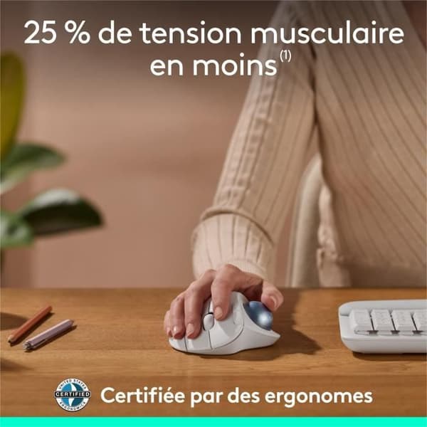 Ergonomisk mus - trådlös - Logitech - ERGO M575S - Vit