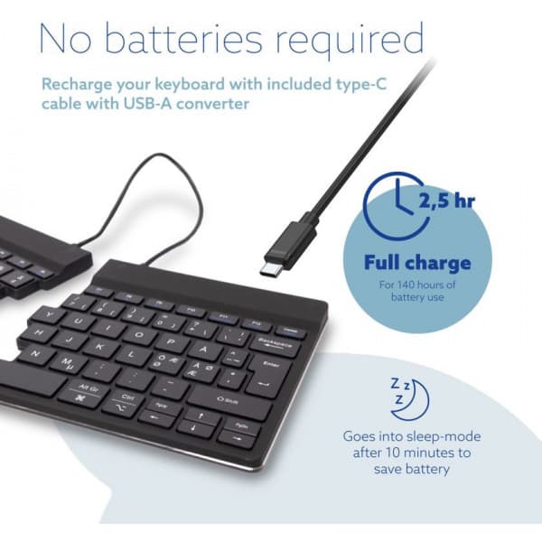 R-Go Split Break -tvådelad ergonomisk tangentbord, trådlös, svart