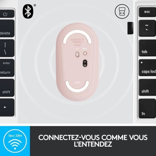 Trådlös mus - Logitech - M350 Pebble - Tyst Bluetooth - Rosa