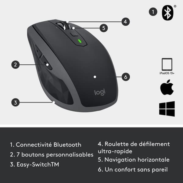 Trådlös mus - LOGITECH - MX Anywhere 2S - Svart