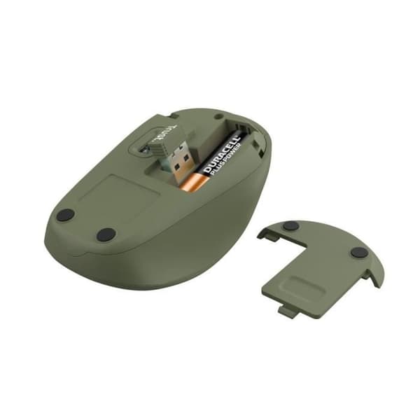 Trust Yvi+ Silent Wireless Mouse med hållbar design, 800-1600 DPI, Ambidextrous, lagringsbar USB-mottagare, kompakt - grön