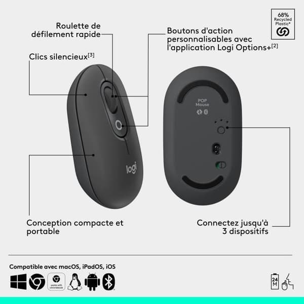 Mus - Trådlös - Logitech - Pop Mouse - Grafit