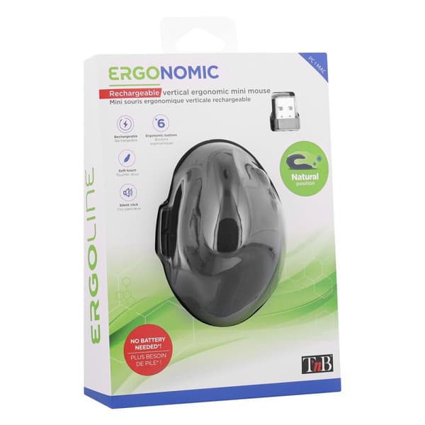 Optisk Mus Ergonomisk T'NB Ergo Line Svart 1600 dpi