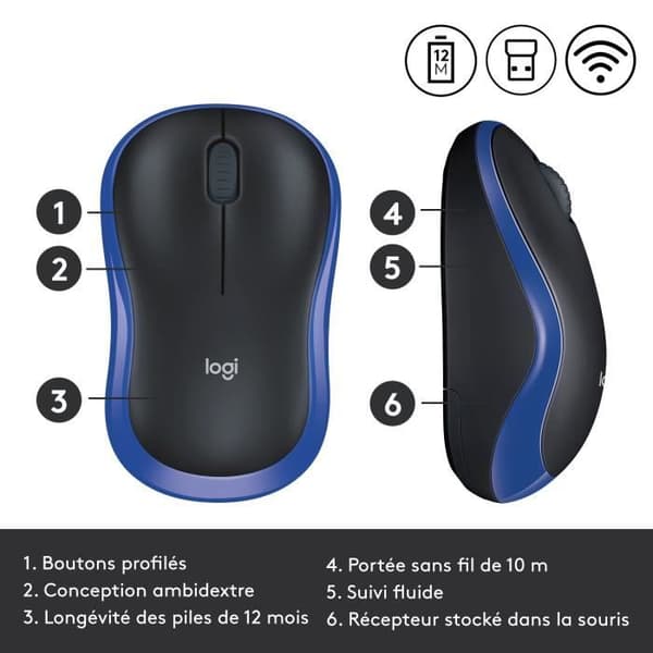 Trådlös mus - Logitech - M185 - Optisk - Blå