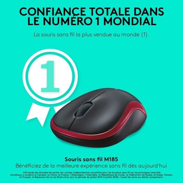 Trådlös mus - Logitech - M185 - Optisk - Röd