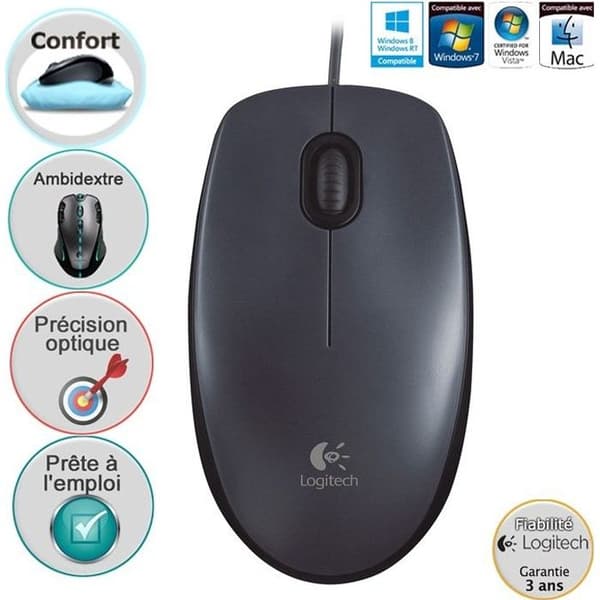 LOGITECH M100 Wired Mouse - Svart
