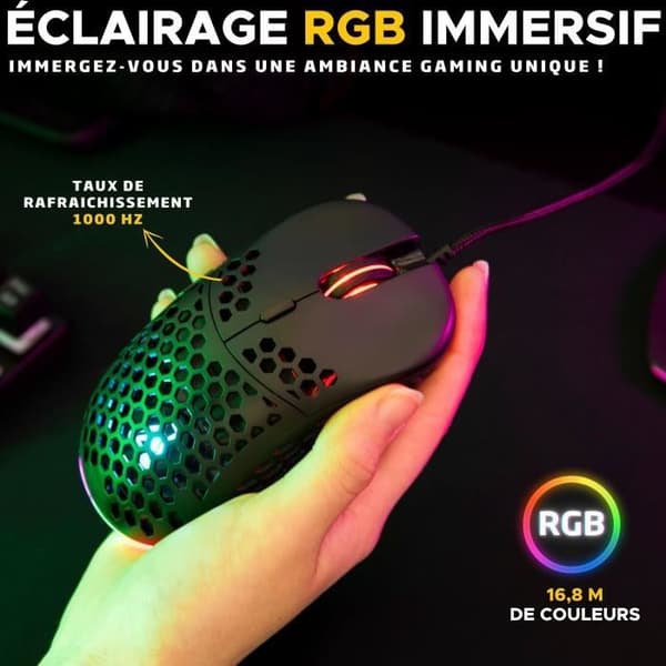 Trådbunden spelmus - The G-Lab - KULT-OXYGEN - RGB - 12800 DPI - Svart