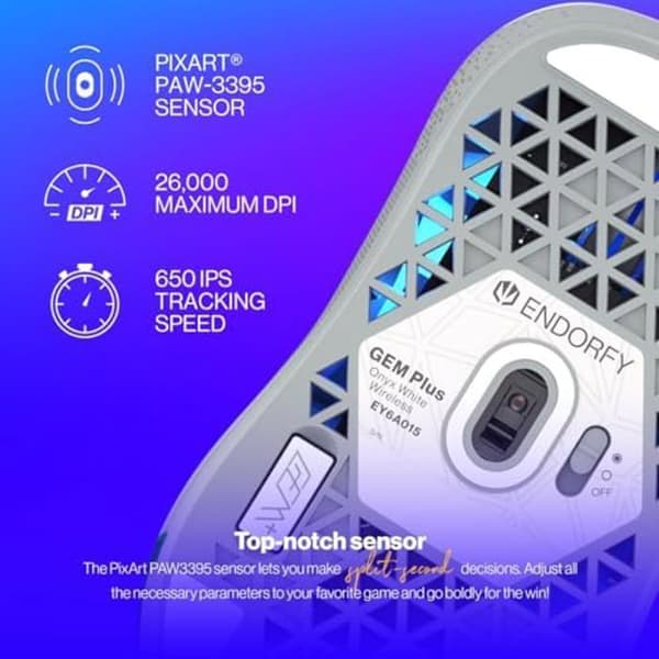 Gamingmus - ENDORFY - GEM Plus - Trådlös - 26 000 DPI - RGB-belysning - 74 g