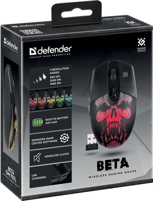 Defender Beta GM-707L mus Höger RF trådlös optisk 1600 DPI